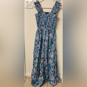 Dressed in LALA Pink and Blue Smocked Tiered Maxi Dress Medium